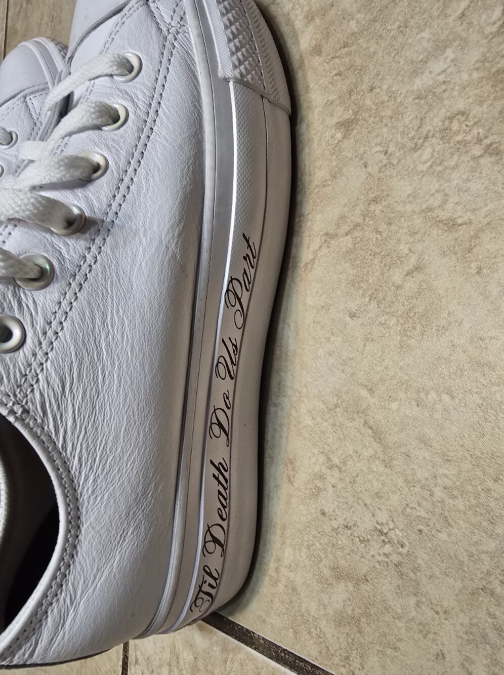 Converse White Leather Low-Top Sneakers with Script Insole